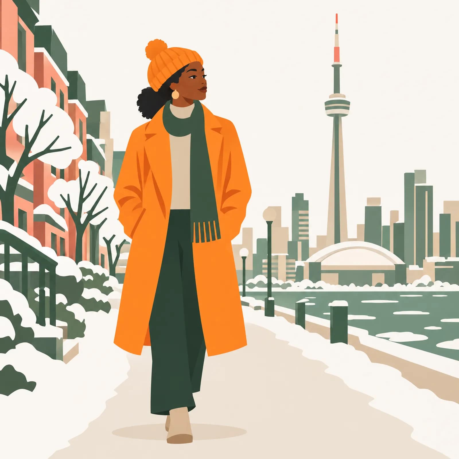 A woman on a snowy street in Toronto
